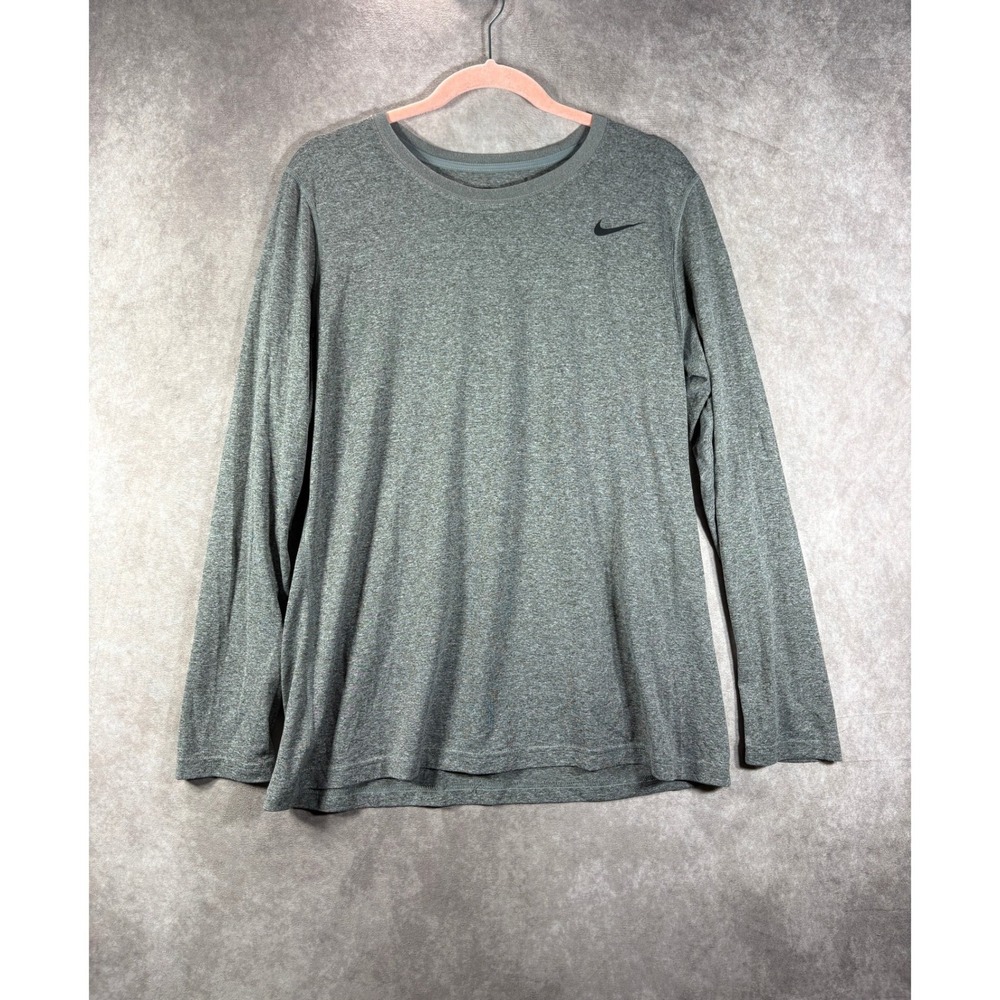 Nike Shirt Mens XL Gray Dri-Fit Training Long Sleeve Crew Neck Heathered Sport